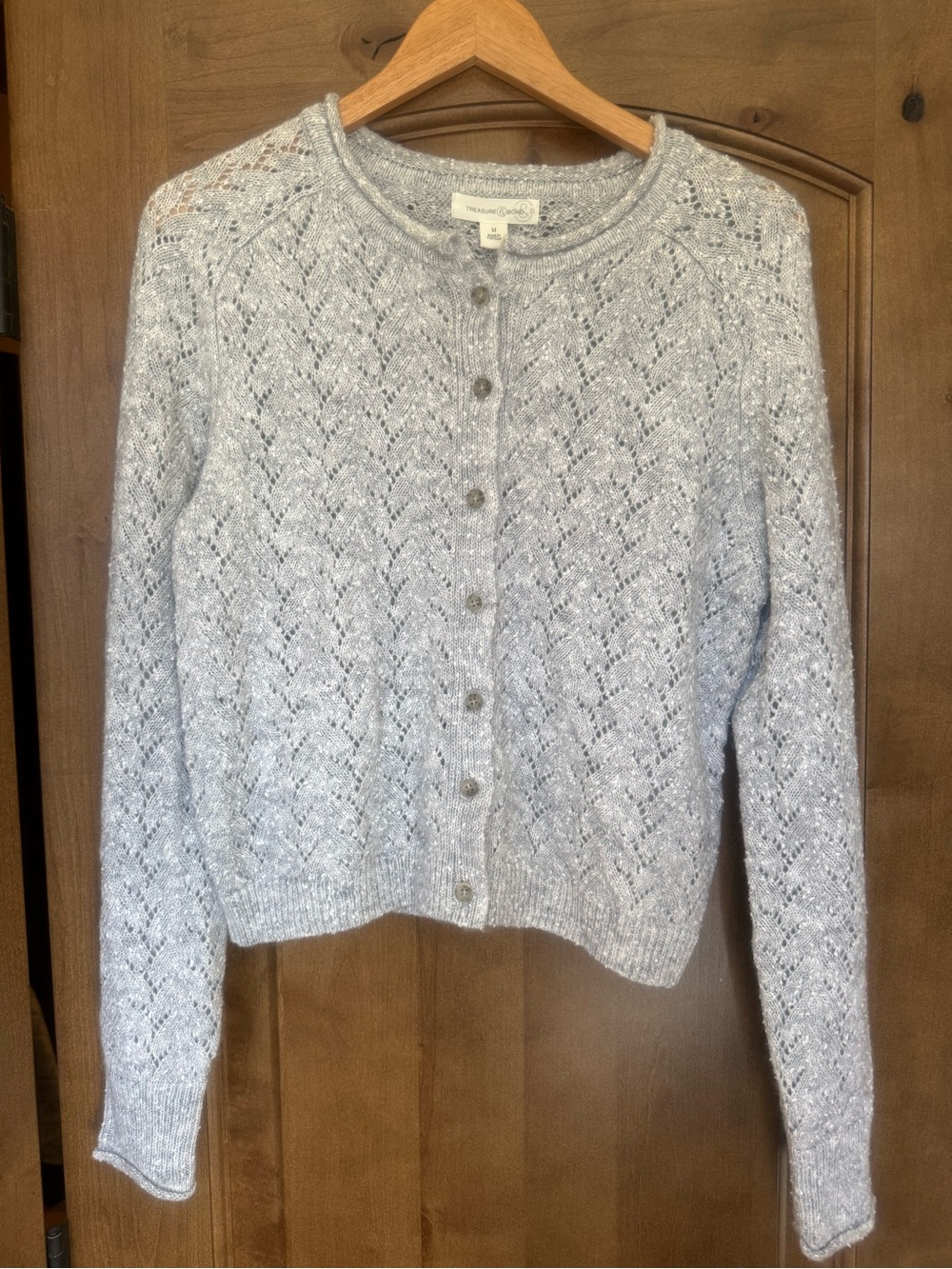Treasure & Bond Light Gray Openwork Button-Front Cardigan